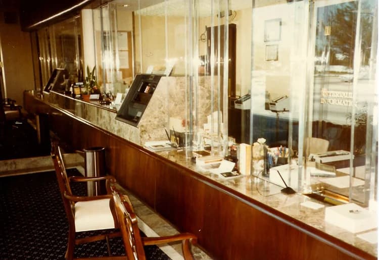 Florida Intervault outer lobby with marble counters and security glass