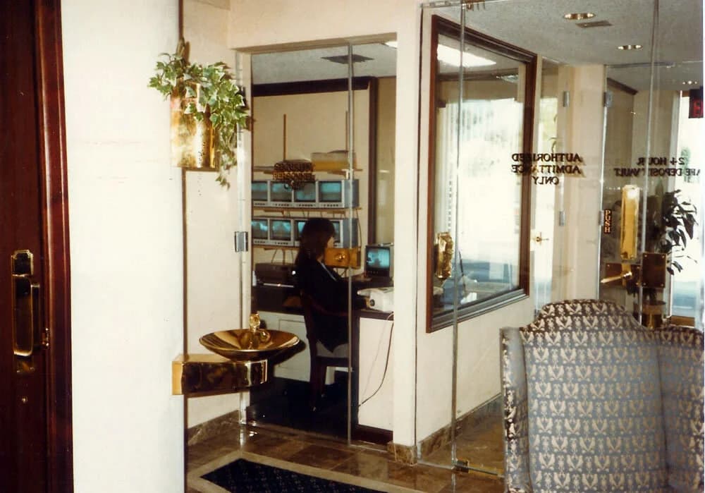 Florida Intervault security booth with CCTV monitors and authorized admittance signage